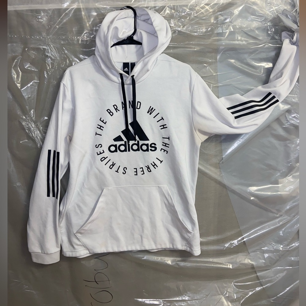 Adidas White Hoodie with Black Graphics